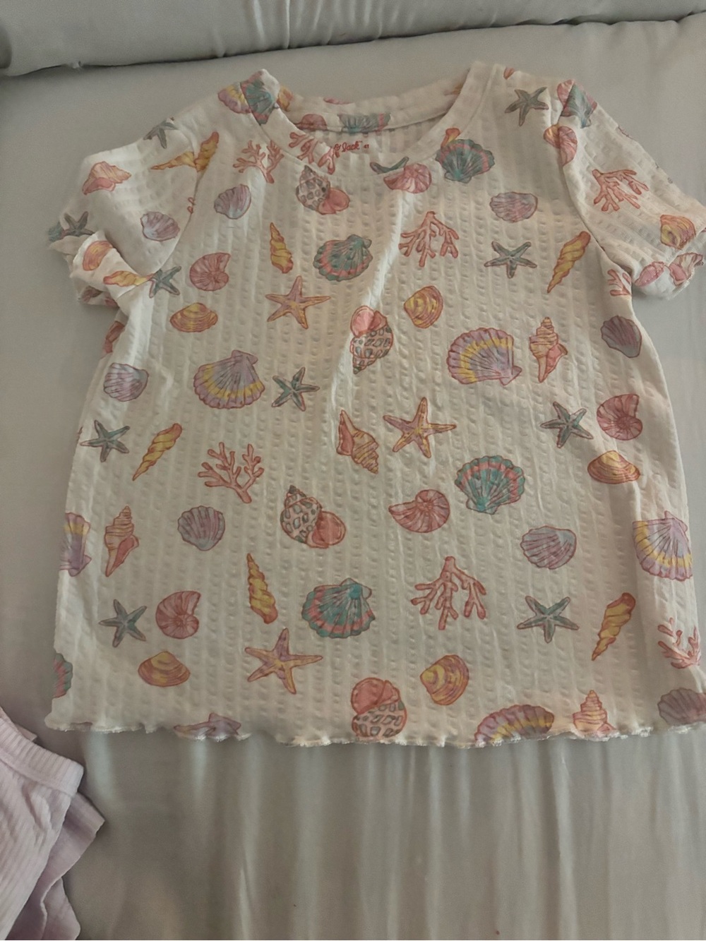 Girls' Sea Shell Print Short Sleeve Top - White